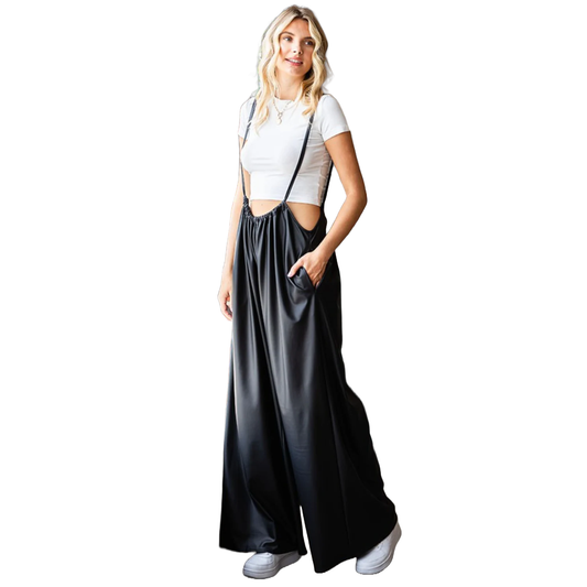 First Love Drawstring Back Spaghetti Strap Wide Leg Overall