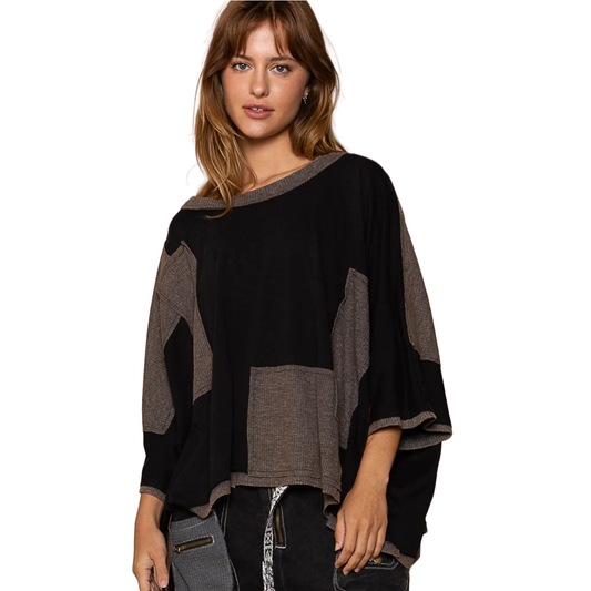 POL Frayed Edge Patchwork Oversized T-Shirt